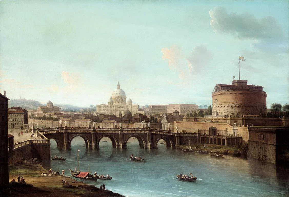Veduta del Tevere con Castel Sant'angelo e la Basilica di San Pietro